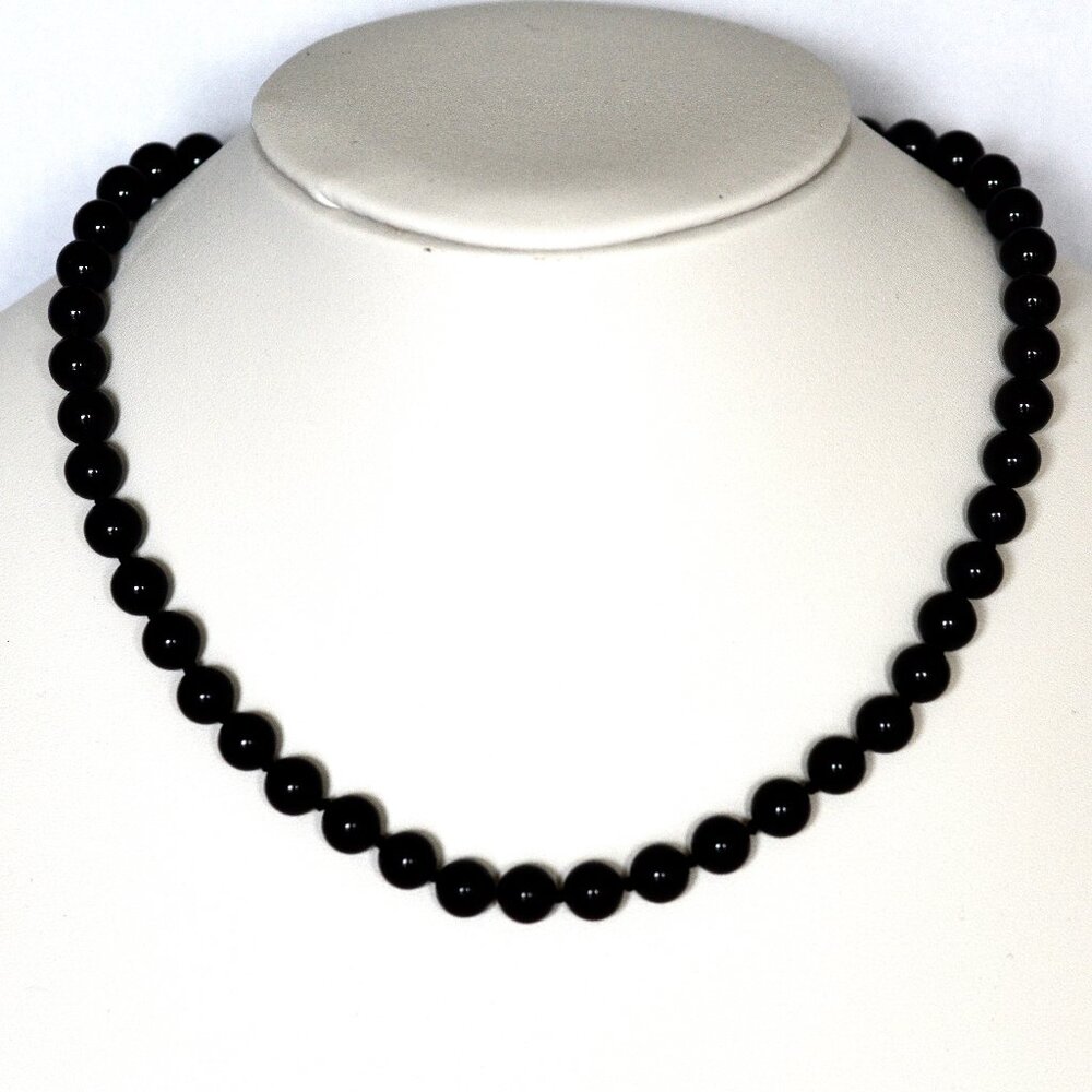 Tiffany & Co. Onyx Bead Necklace With Engraved Toggle Clasp - 925